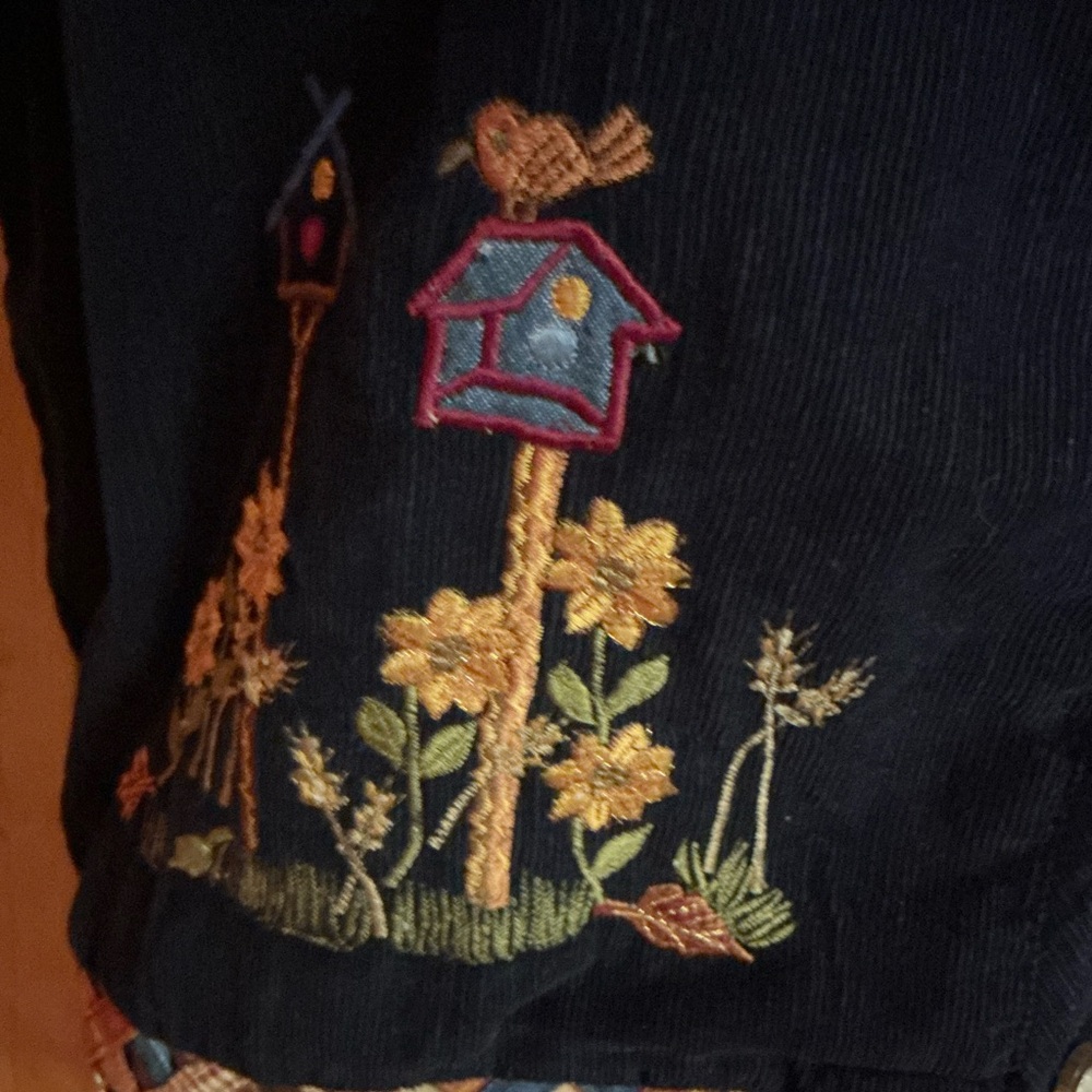 Vtg 90s corduroy embroidered scarecrow vest - Picture 6 of 12